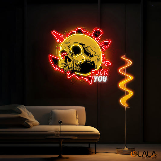 Dirty Skull With Graffity Neon Light Artwork