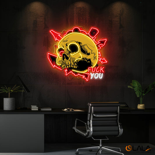 Dirty Skull With Graffity Neon Light Artwork
