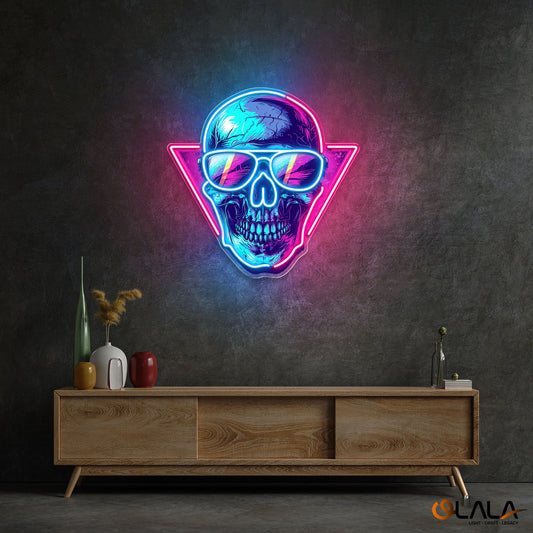Cool Skull Wearing Glasses Color Pop Neon Light Artwork