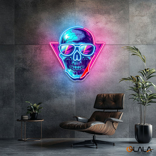 Cool Skull Wearing Glasses Color Pop Neon Light Artwork