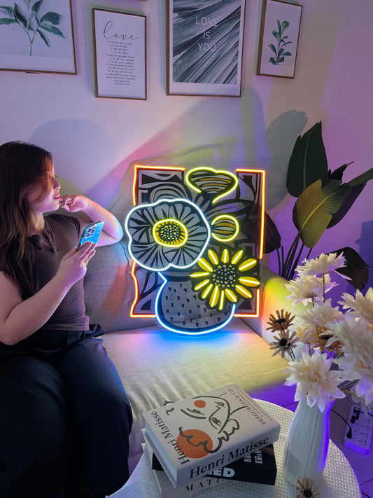Flower Vase In Abstract Art LED Neon Sign Light Pop Art
